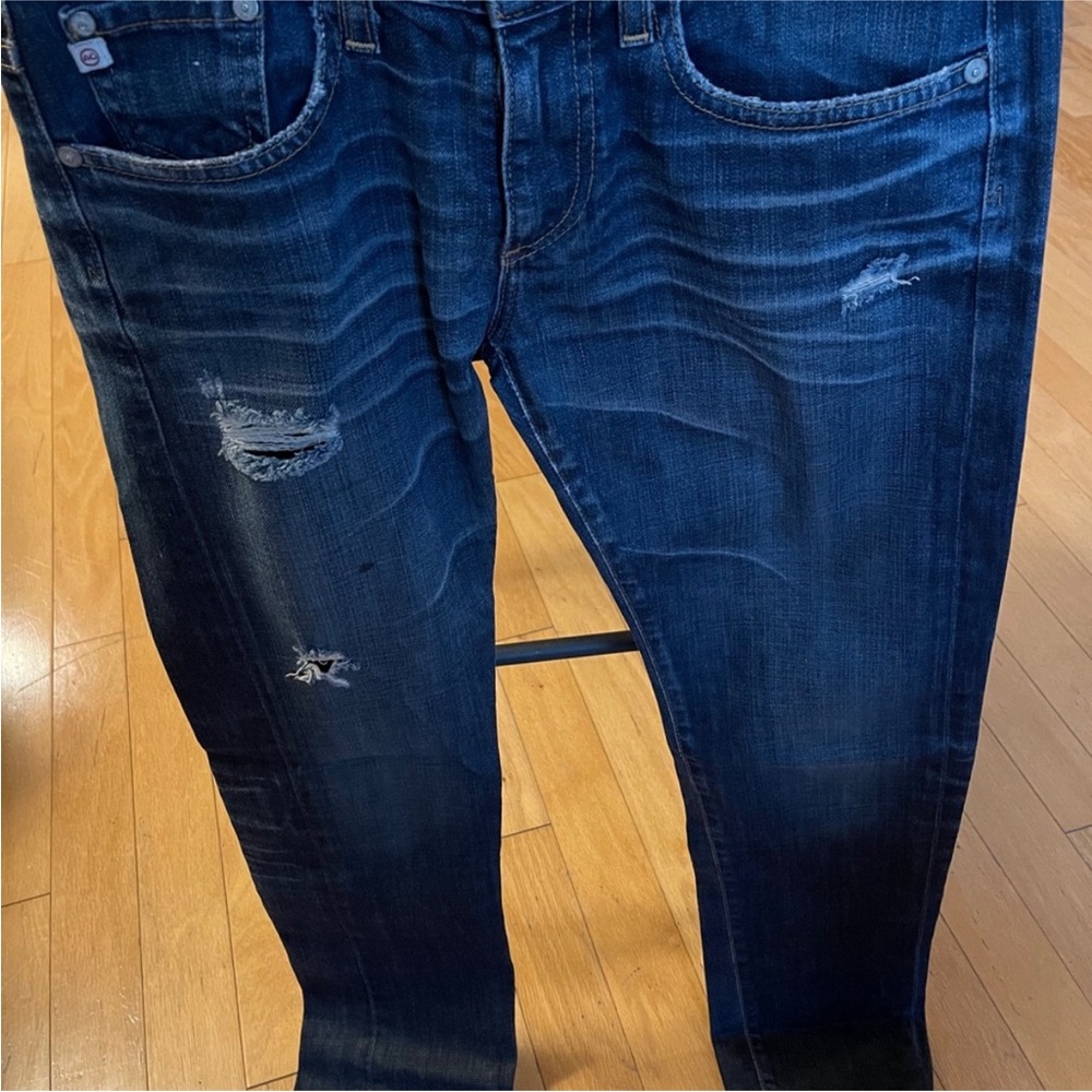 AG Blue Distressed Skinny Jeans